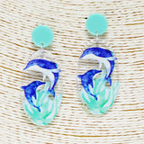 90104, DOLPHIN PRINT OVAL ACRYLIC EARRING
