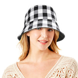 90108, REVERSIBLE PLAID & SOLID TWO SIDE BUCKET HAT
