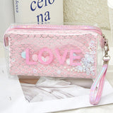 90134, "LOVE" GLITTER MERMAID SCALE COSMETIC POUCH BAG