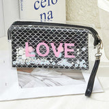 90134, "LOVE" GLITTER MERMAID SCALE COSMETIC POUCH BAG