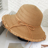90149, SOLID COLOR FRAYED RIBBON TRIM BOWLER HAT