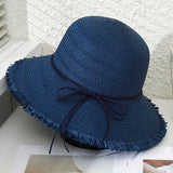90149, SOLID COLOR FRAYED RIBBON TRIM BOWLER HAT