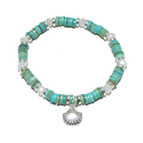 90166, SEASHELL CHARM MIXED BEADED STRETCH BRACELET