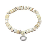 90166, SEASHELL CHARM MIXED BEADED STRETCH BRACELET