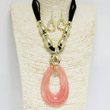 90263, GEOMETRIC CELLULOID ACETATE WITH SUEDE TRIM NECKLACE