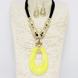 90263, GEOMETRIC CELLULOID ACETATE WITH SUEDE TRIM NECKLACE