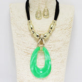 90263, GEOMETRIC CELLULOID ACETATE WITH SUEDE TRIM NECKLACE