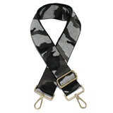 90276, CAMOUFLAGE PATTERN WITH SILVER GLITTERS EMBROIDERED ADJUSTABLE BAG STRAP