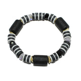 90304, ROUND GEOMETRIC ACCENT HEISHI BEADED STRETCH BRACELET