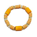 90304, ROUND GEOMETRIC ACCENT HEISHI BEADED STRETCH BRACELET
