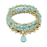 90305, NATURAL STONE CHARM MULTI LAYERED BEADED STRETCH BRACELET