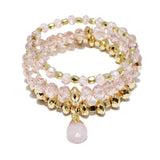 90305, NATURAL STONE CHARM MULTI LAYERED BEADED STRETCH BRACELET