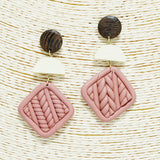90349, GEOMETRIC BRAIDED RUBBER CLAY DANGLE EARRING