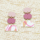 90354, MULTI PRINT GEOMETRIC RUBBER CLAY DANGLE EARRING