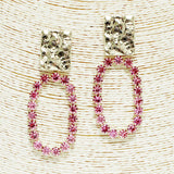 90386, OVAL SHAPE RHINESTONE WITH HAMMERED ACCENT EARRING