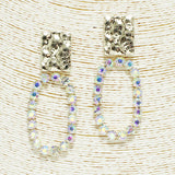 90386, OVAL SHAPE RHINESTONE WITH HAMMERED ACCENT EARRING