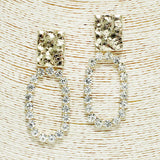 90386, OVAL SHAPE RHINESTONE WITH HAMMERED ACCENT EARRING