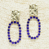 90386, OVAL SHAPE RHINESTONE WITH HAMMERED ACCENT EARRING