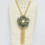 90401, FLOWER CELLULOID ACETATE WITH CHAIN TASSEL DROP LONG NECKLACE