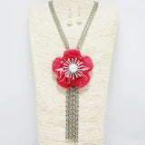90401, FLOWER CELLULOID ACETATE WITH CHAIN TASSEL DROP LONG NECKLACE