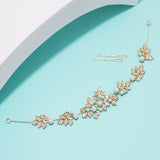 90440, PEARL FLORAL LEAF CRYSTAL RHINESTONE WEDDING HAIR VINE BUN WRAP