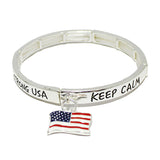 90603, "KEEP CALM STAY STRONG USA" AMERICAN FLAG CHARM STRETCH BRACELET, JULY 4TH