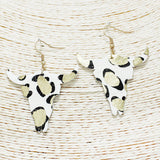90625, GOLD GLITTER ACCENT STEER HEAD MOHAIR FAUX LEATHER EARRING, WESTERN, BULL HEAD