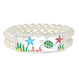 90648, SEA TURTLE & STARFISH EPOXY WITH PEARL STRETCH BRACELET, SEA LIFE, OCEAN THEME
