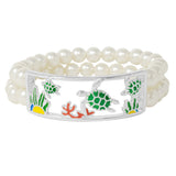 90648, SEA TURTLE & CORAL EPOXY WITH PEARL STRETCH BRACELET, SEA LIFE, OCEAN THEME
