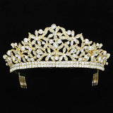 90658, FLOWER RHINESTONE CRYSTAL CROWN TIARA WITH HAIR COMB, WEDDING, BRIDAL, PROM