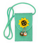 90672, SUNFLOWER PATCH ACCENT MINI STRAW CROSSBODY BAG