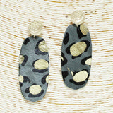 90678, LEOPARD PRINT WITH GOLD ACCENT FAUX LEATHER EARRING