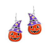 90723, HALLOWEEN WITCH HAT PUMPKIN EPOXY EARRING