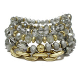 90772, CHAIN ACCENT MULTI LAYERED BEADED STRETCH BRACELET