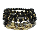 90772, CHAIN ACCENT MULTI LAYERED BEADED STRETCH BRACELET