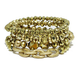90772, CHAIN ACCENT MULTI LAYERED BEADED STRETCH BRACELET