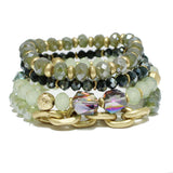 90772, CHAIN ACCENT MULTI LAYERED BEADED STRETCH BRACELET
