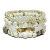 90774, MULTI LAYERED WOOD & BEADED STRETCH BRACELET