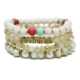 90774, MULTI LAYERED WOOD & BEADED STRETCH BRACELET