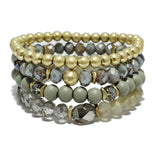 90775, MULTI LAYERED WOOD & BEADED STRETCH BRACELET