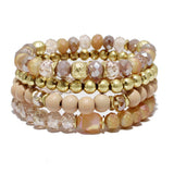 90775, MULTI LAYERED WOOD & BEADED STRETCH BRACELET