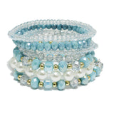 90801, MULTI LAYERED PEARL & BEADED STRETCH BRACELET