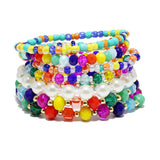 90801, MULTI LAYERED PEARL & BEADED STRETCH BRACELET