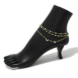 90802, DAINTY PAVE STAR & CRESCENT MOON MULTI LAYERED ANKLET