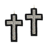 90824, CROSS SEED BEADED & RHINESTONE EARRING, RELIGIOUS