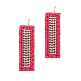 90827, RECTANGLE SEED BEADED & RHINESTONE EARRING