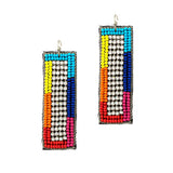 90827, RECTANGLE SEED BEADED & RHINESTONE EARRING