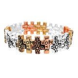 90843, "LOVE" FILIGREE METAL CROSS STRETCH BRACELET, RELIGIOUS