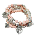 90844, HEART CHARM MULTI LAYERED BEADED STRETCH BRACELET, VALENTINE'S DAY