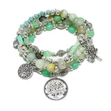 90844, TREE OF LIFE CHARM MULTI LAYERED BEADED STRETCH BRACELET
